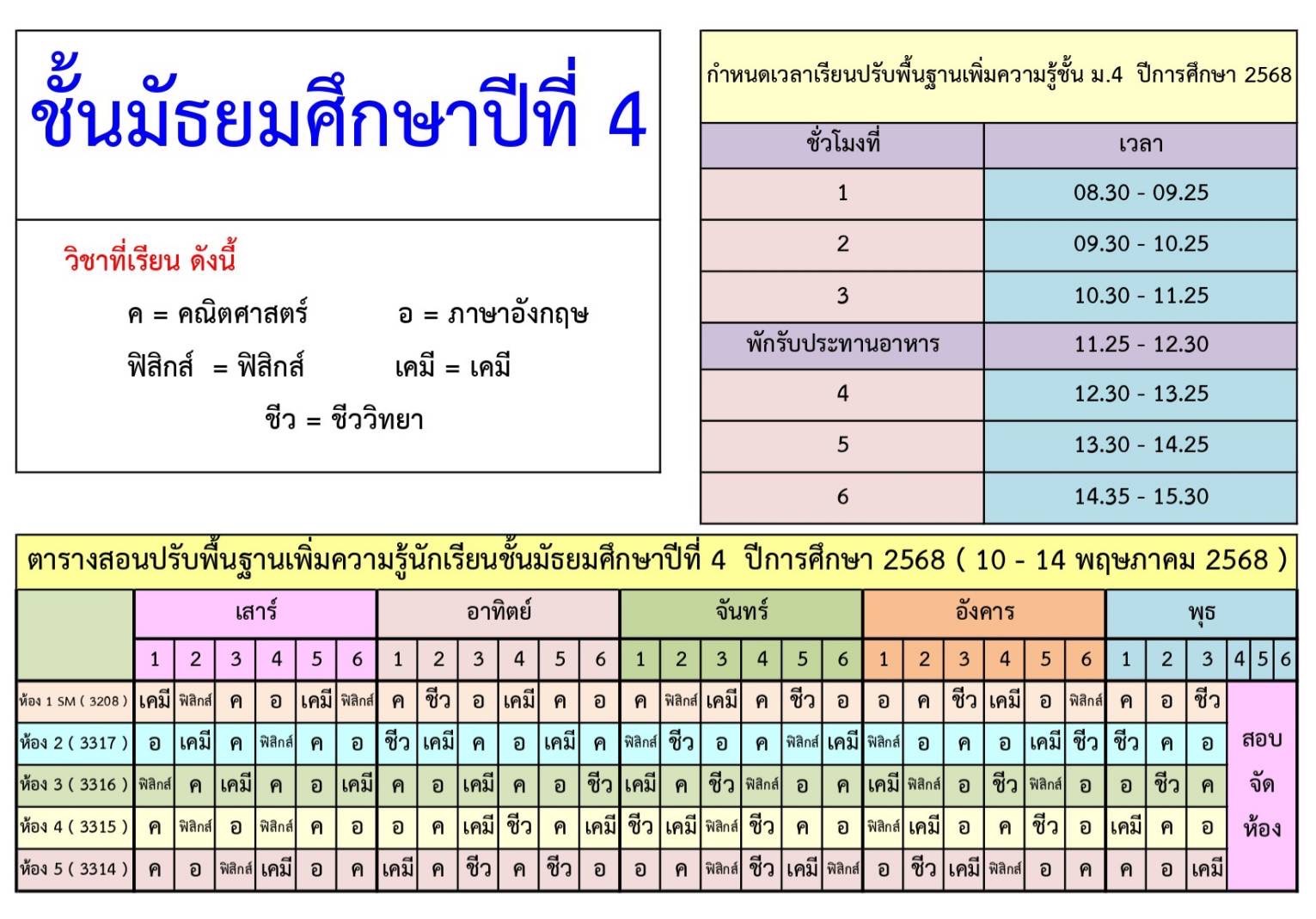 ตารางเรียนชั้น ม.4